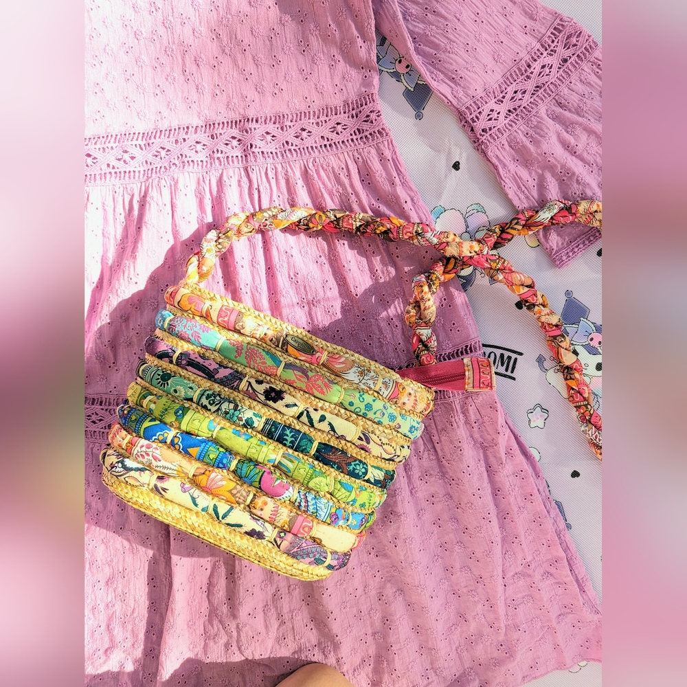 Rare Cappelli Multi cloth colour Straw Bag